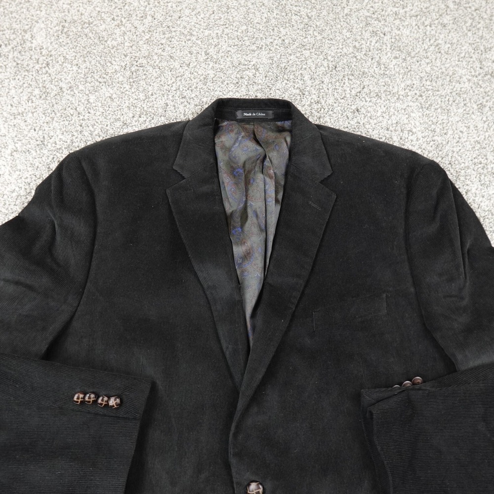 Ralph Lauren Jacket Mens 50 Black Corduroy Paisley Button Sport Over Coat Blazer - Picture 2 of 14